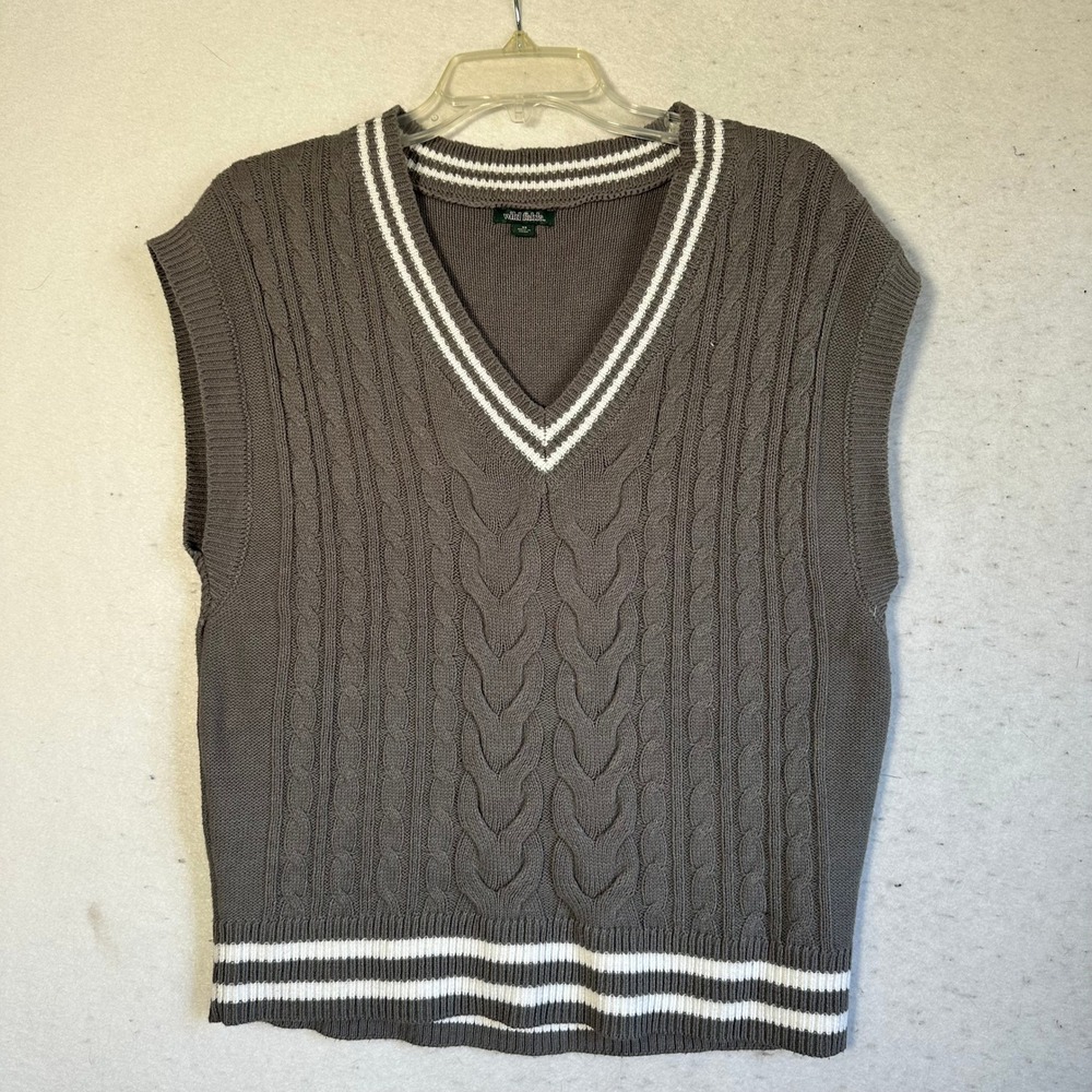 Wild Fable Gray Cable Knit Varsity Stripe V-Neck Sweater Vest XS